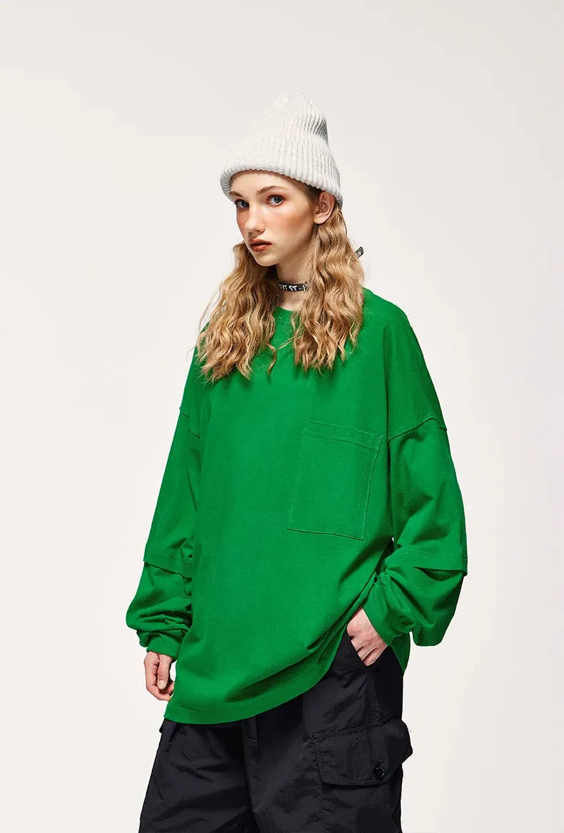 Brownm Layered Sleeve Basic Sweatshirt