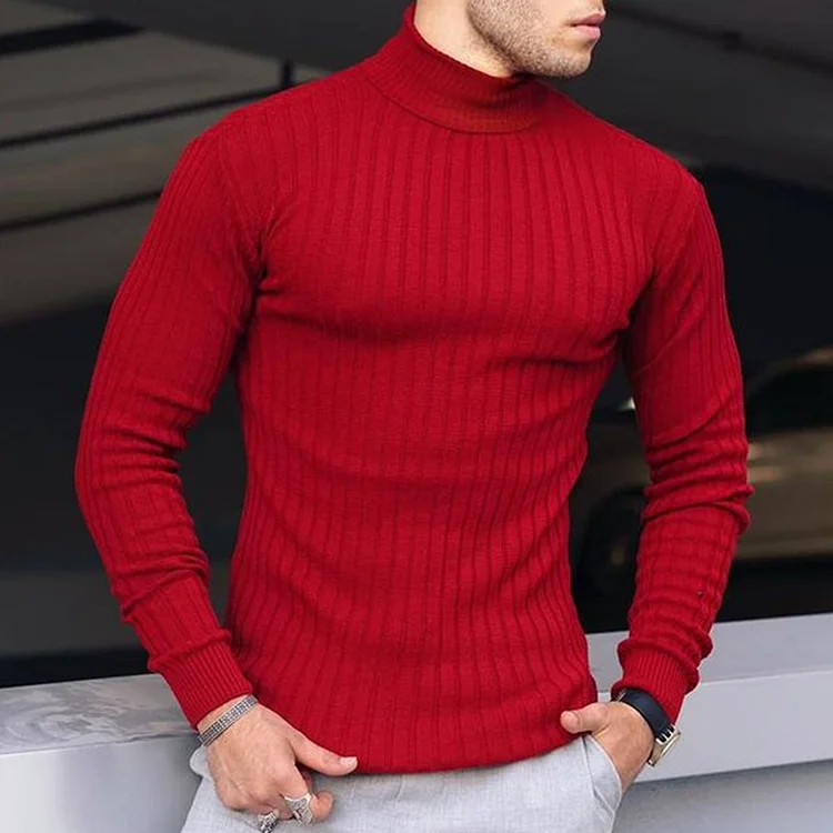 BrosWear High Neck Fashion Sweater Slim-fit Sweater