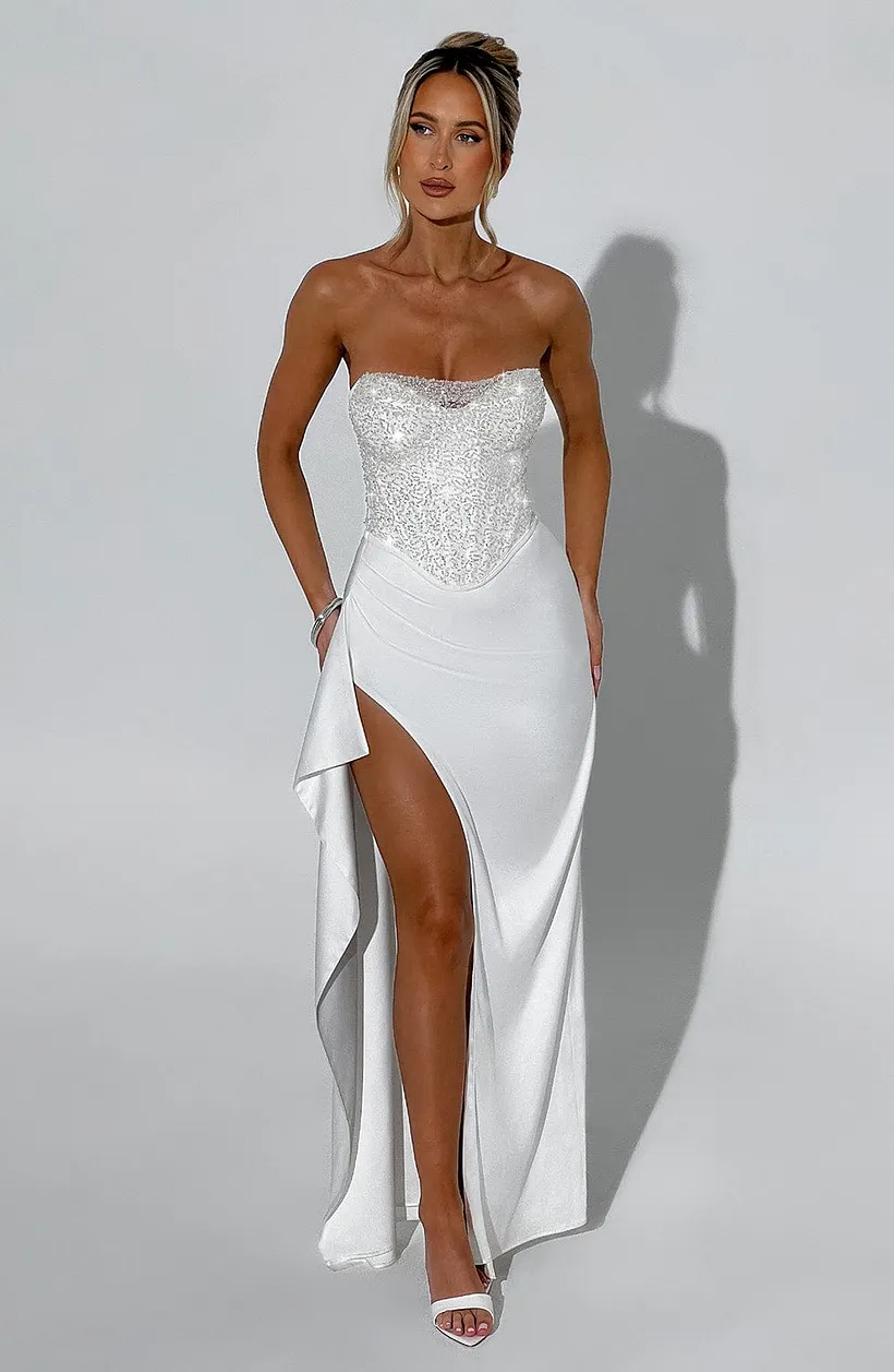 white with purple dress Vicky Maxi Floral Curve Lace Light Blue Wedding 31inches Select Color:Taupe gray _swatch_color-#fffbf9