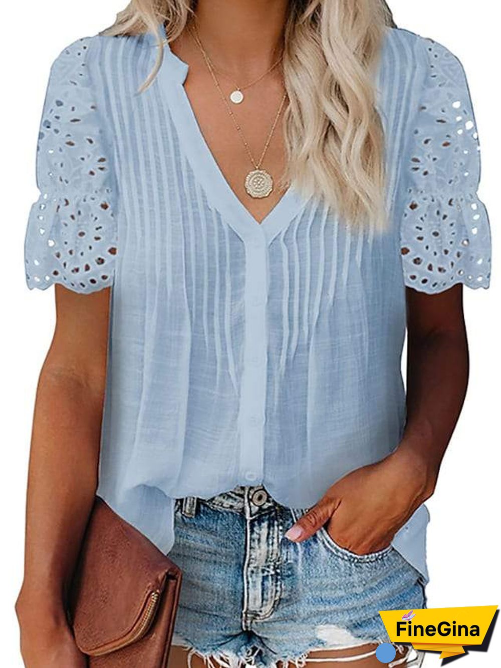 Women's Going Out Blouse Plain Lace Patchwork V Neck Tops Elegant Casual Basic Top White Black Blue
