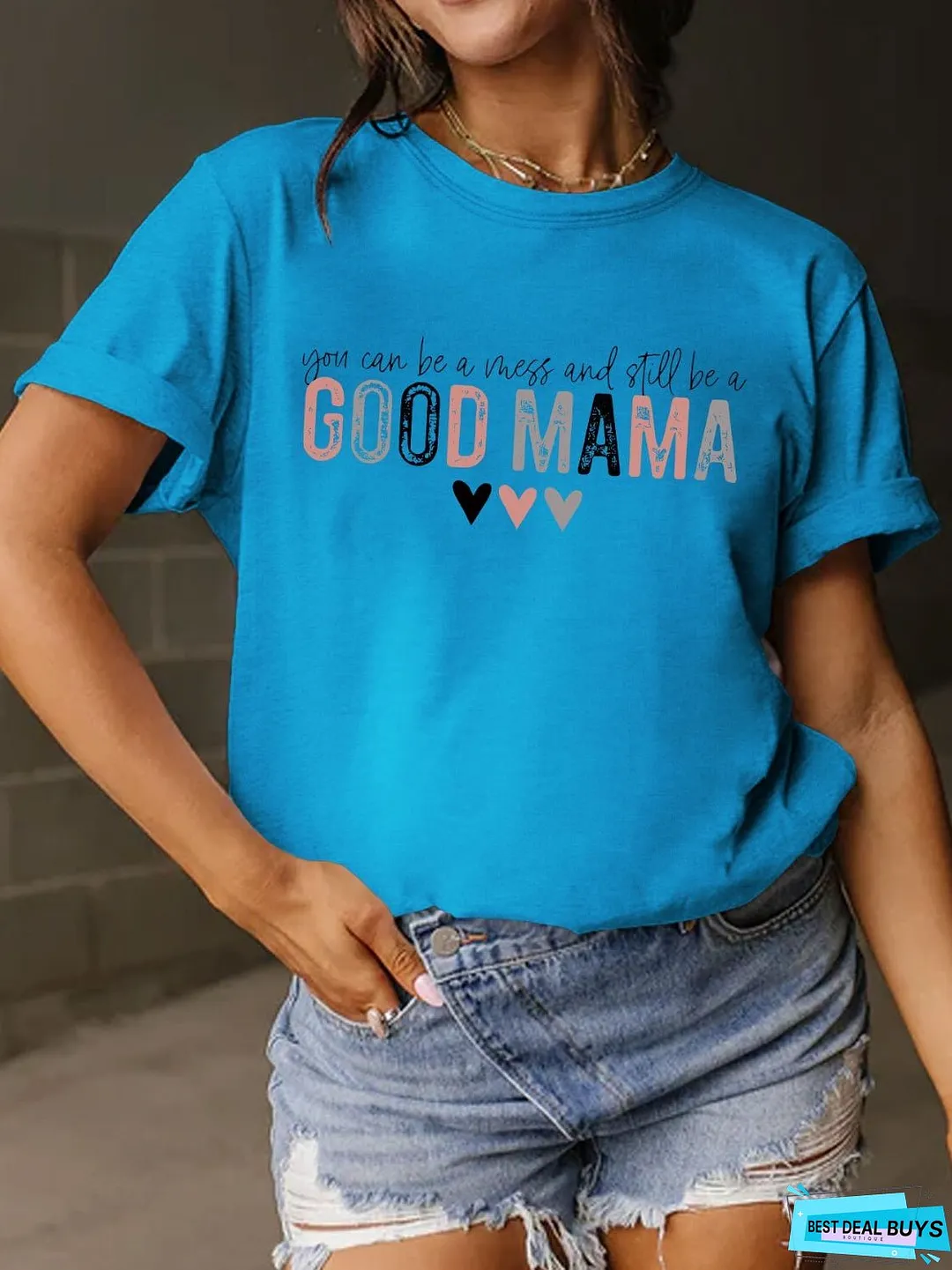 Full Size Letter Graphic Round Neck Short Sleeve T-Shirt
