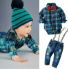 Baby Boy Denim Plaid Gentleman Bib Jeans 2Pcs/Set