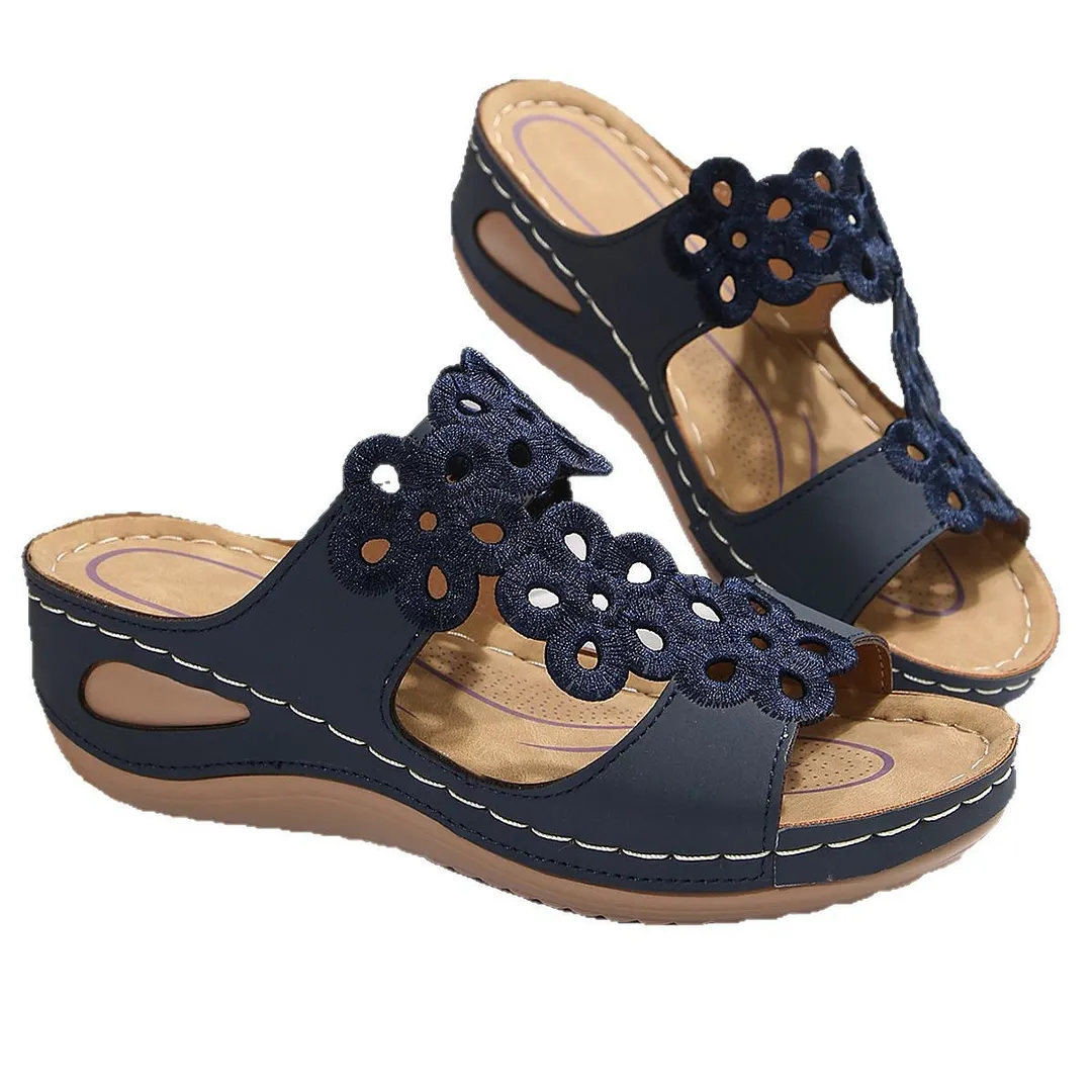 Breakj Breakj Summer New Women's Slope And Thick-Bottomed Slippers Large-Size Fish Mouth Casual Beach Shoes Women