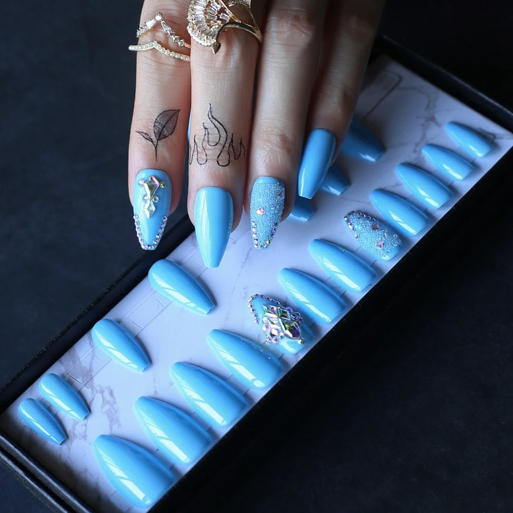 Coffin Nude Glossy Press on nails with box AB holographic Crystal caviar Fake nails Gel Cover False nails Ballet buff tan-Nail Inspo