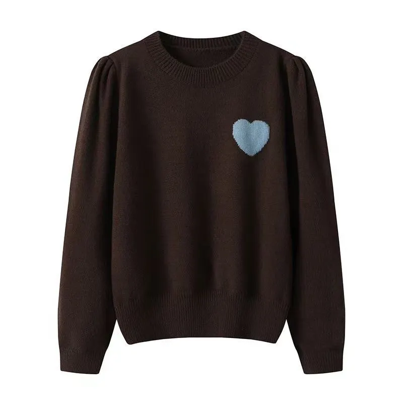 Churchf Churchf Year Red 2024 Autumn And Winter New Style Small Man Sweet Bump Color Knit Top Love Embroidery Round Collar Sweater Woman