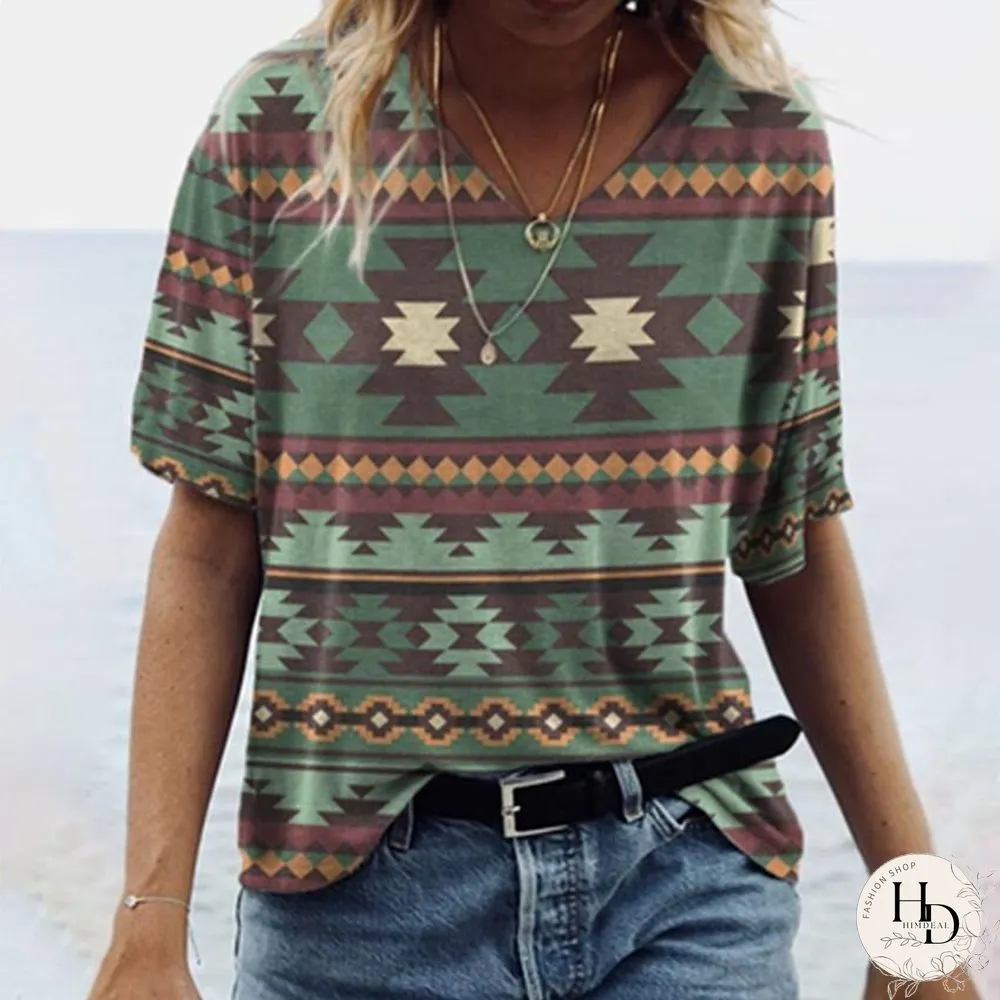 Retro Ethnic Style Short Sleeve  T-Shirt