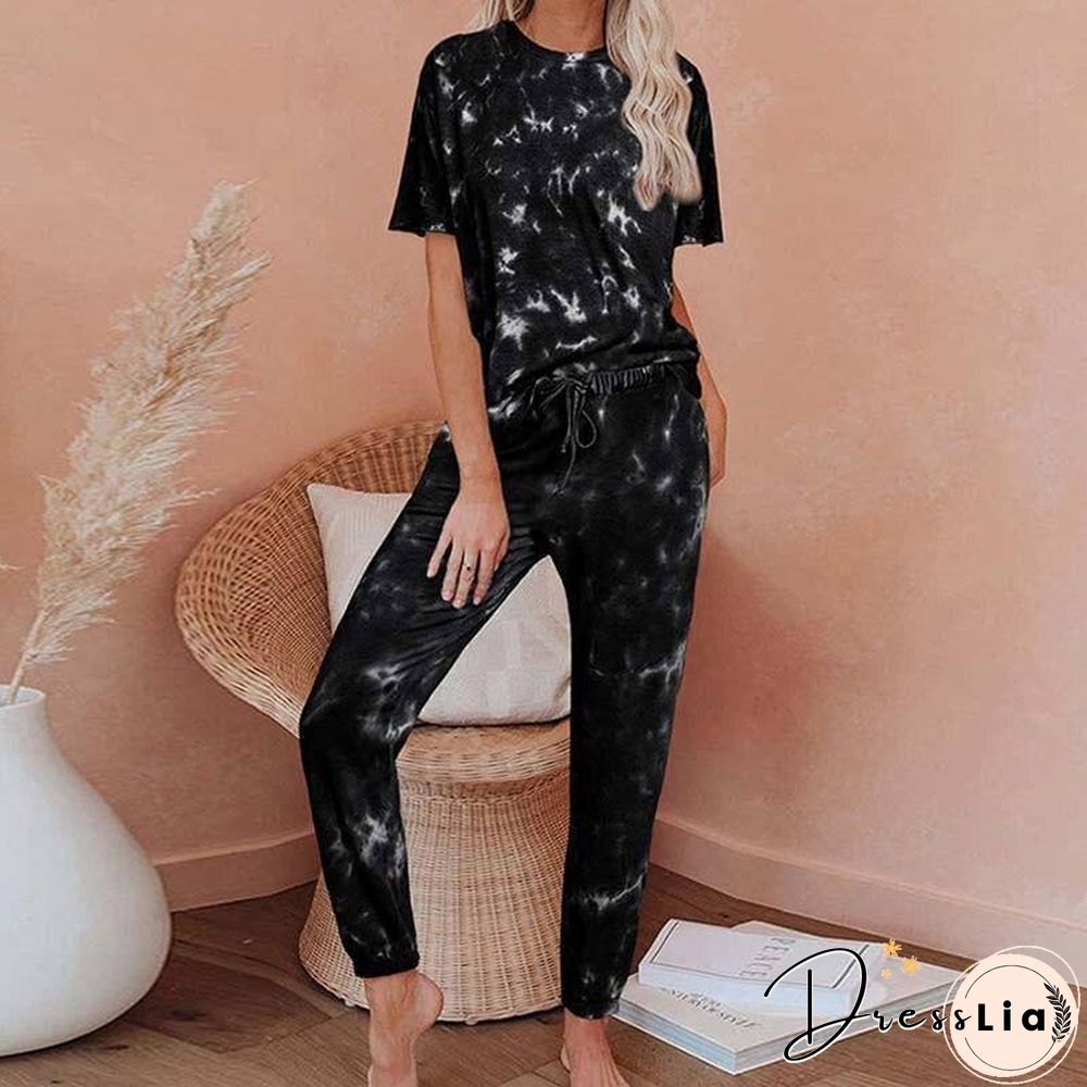 Tie Dye Set Lounge Wear 2 Piece Tie Dye Set Tracksuit Lounge Set Pants and Top Matching Two Piece Sets for Women XXL
