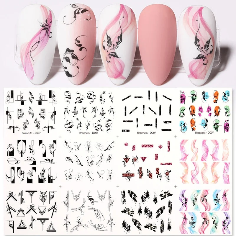 Harunouta 12pcs Simple Green Theme Water Decal Sticker Flower Leaf Tree Spring DIY Slider For Manicuring Nail Art Watermarks