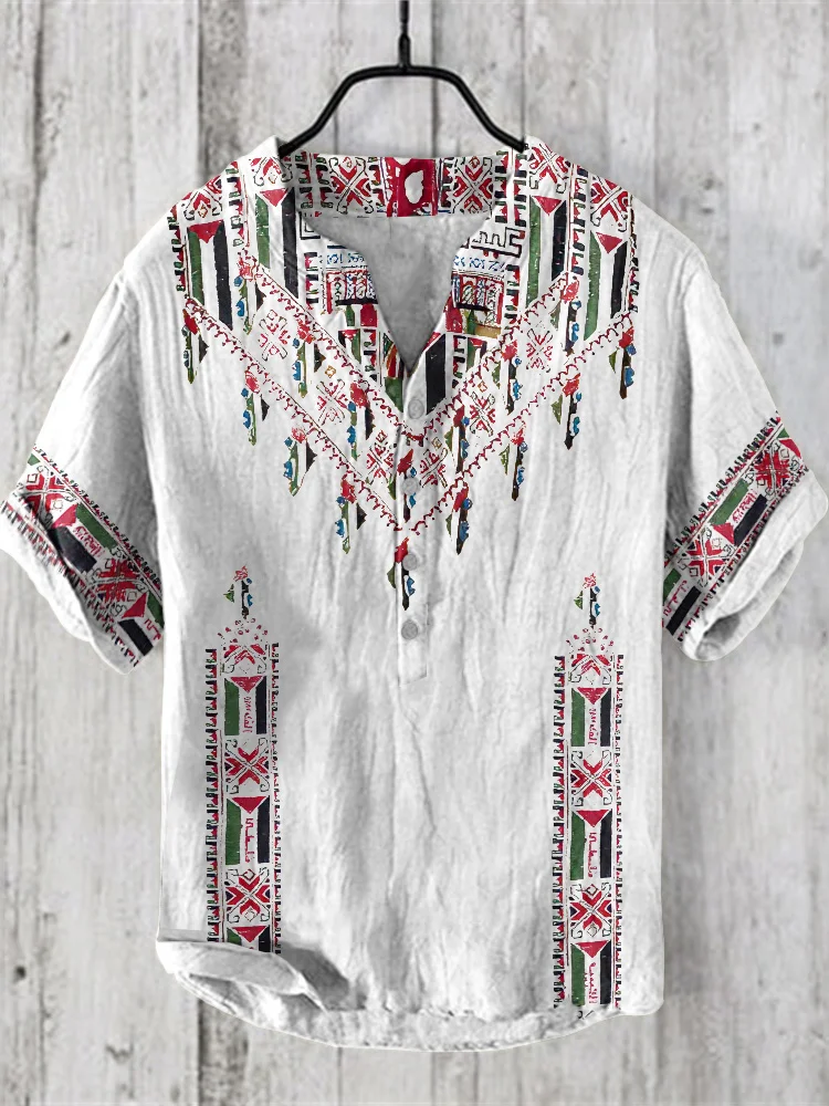 Men's Be Free And Peace Forever Print Casual Linen Shirt