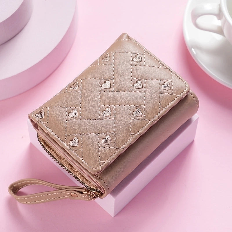 Women’s Heart Shape Solid Color Pu Leather Zipper Buckle Wallets