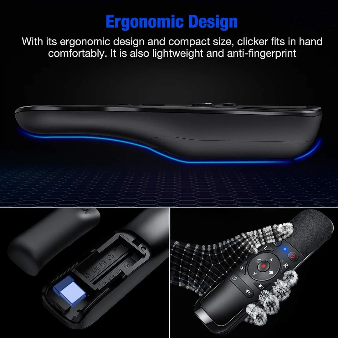 Presentation Clicker Air Mouse Function Wireless Presenter USB Powerpoint Clicker, RF 2.4 GHz Presentation Remote Control Clicker for powerpoint presentations Support Mac, Laptop, Computer 11 (UPC/EAN:736961025973)