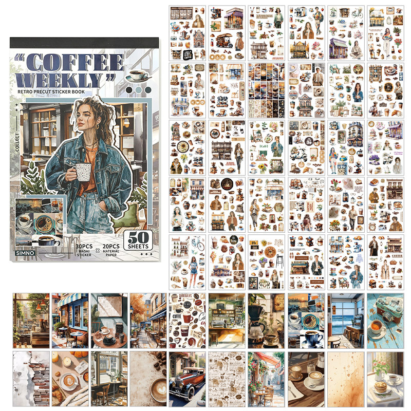Sticker Book - Slow Enjoy Life Series Vintage Character Travel Coffee Landscape 