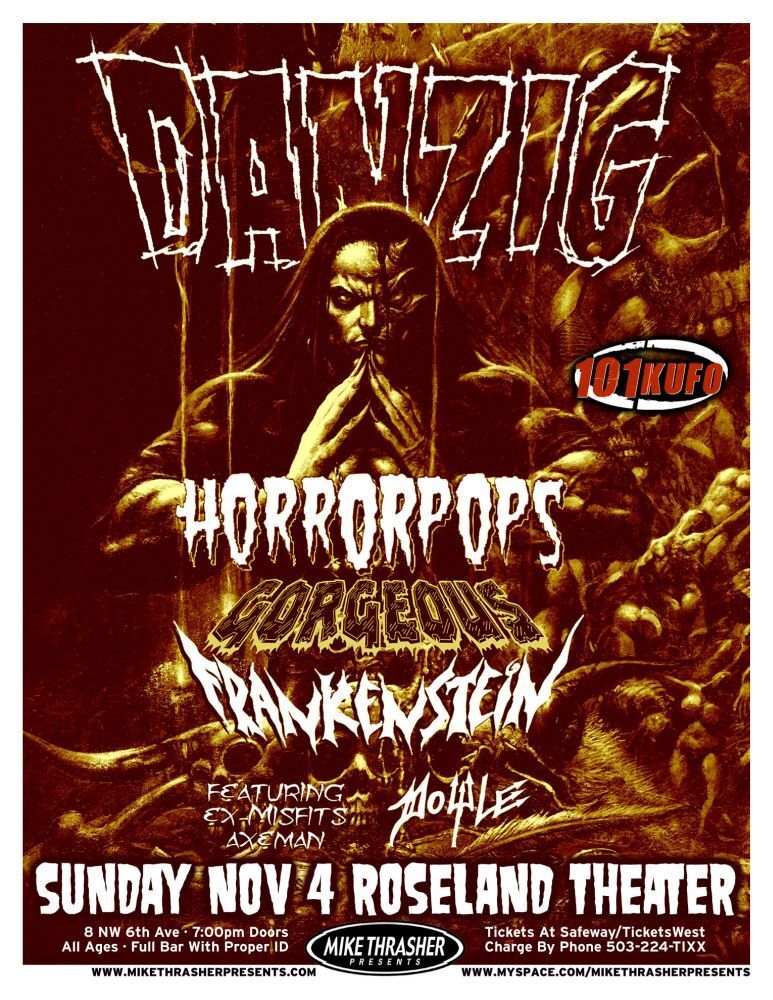 DANZIG & HORRORPOPS 2007 Gig POSTER Portland Oregon Concert