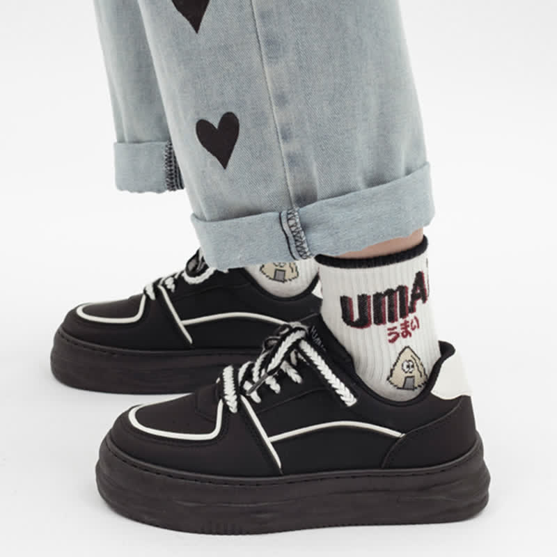 Cartoon Panda Platform Colorblock Round Toe Sneakers - Modakawa modakawa