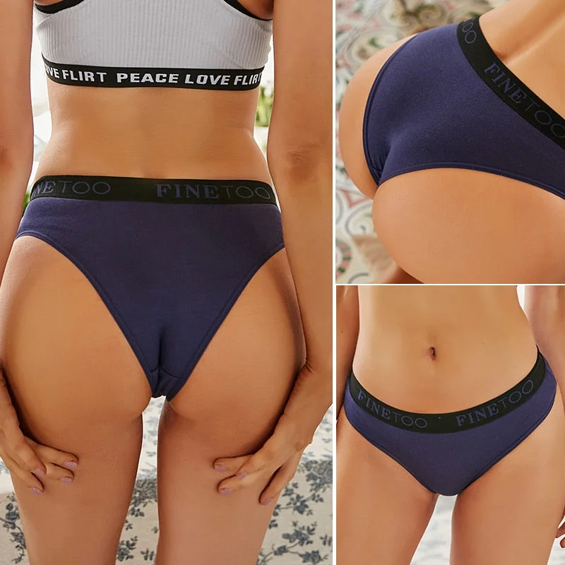FINETOO 2PCS/Set Women Cotton Panties Sexy Letter Underwear Panty Thong Low Waisted 1Panty+1G-string Brief Tanga Lingerie Femme