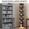 [US Local Warehouse] 6 Tier Bamboo Rotating Bookshelf on Wheels 360 Spinning Book Shelf Tower Round Revolving Bookcase Organizer Rolling Bookshelves for Small Space Corner Bedroom Office