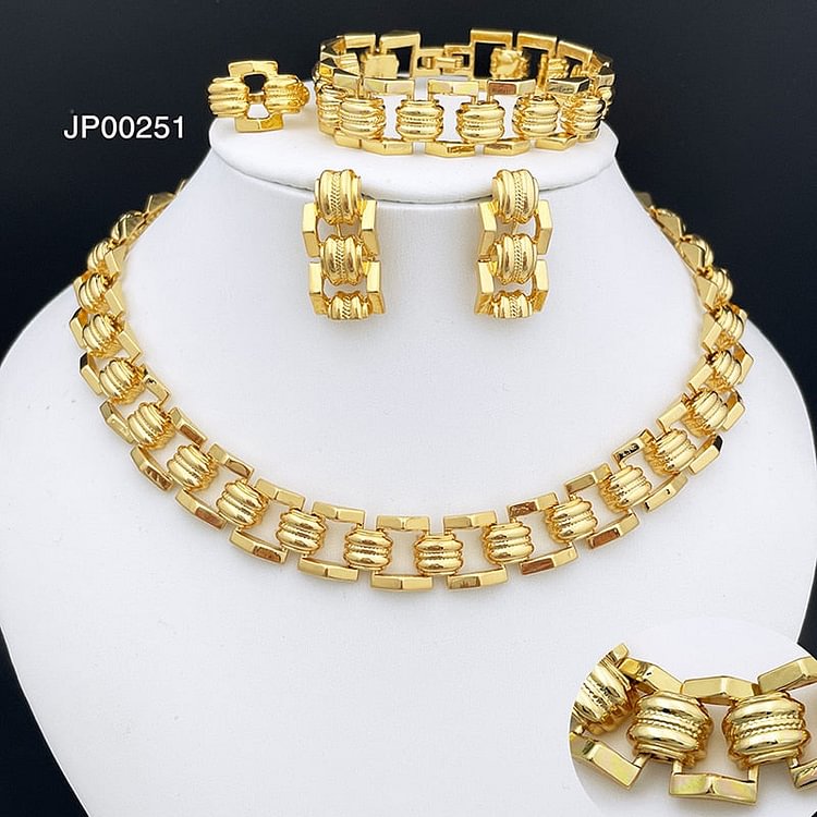 Cuban Necklace And Earrings dubai jewelry women gold plated set