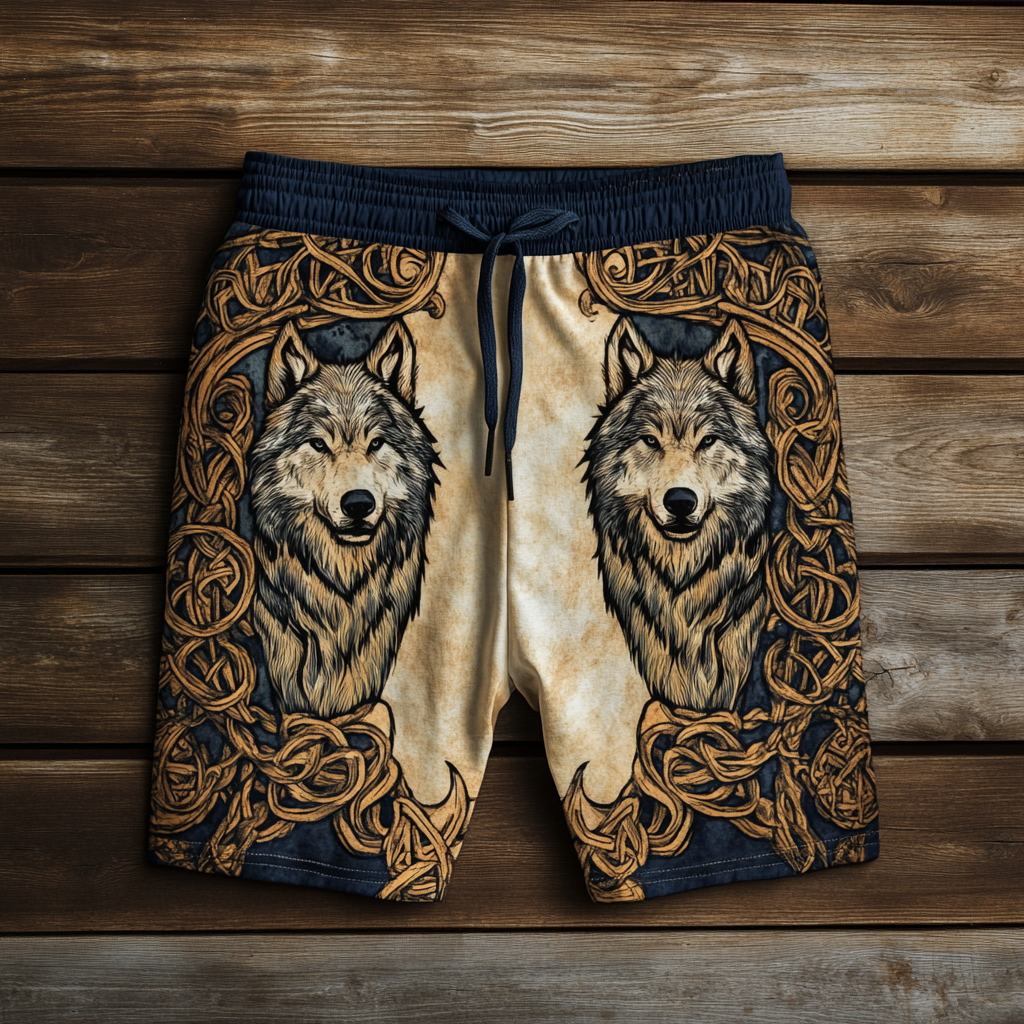 Men's Viking Nordic Fenrir Wolf Vintage Sport Shorts / Rvogue / Rvogue