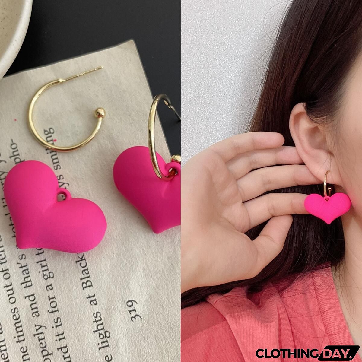Women Fashion Geometric Fluorescent Rose Without Ear Hole Ear Clip Earrings