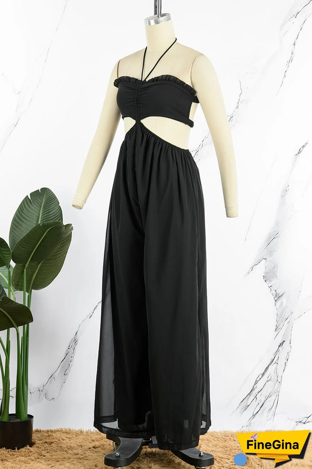 Orange Sexy Solid Patchwork Backless Halter Straight Jumpsuits