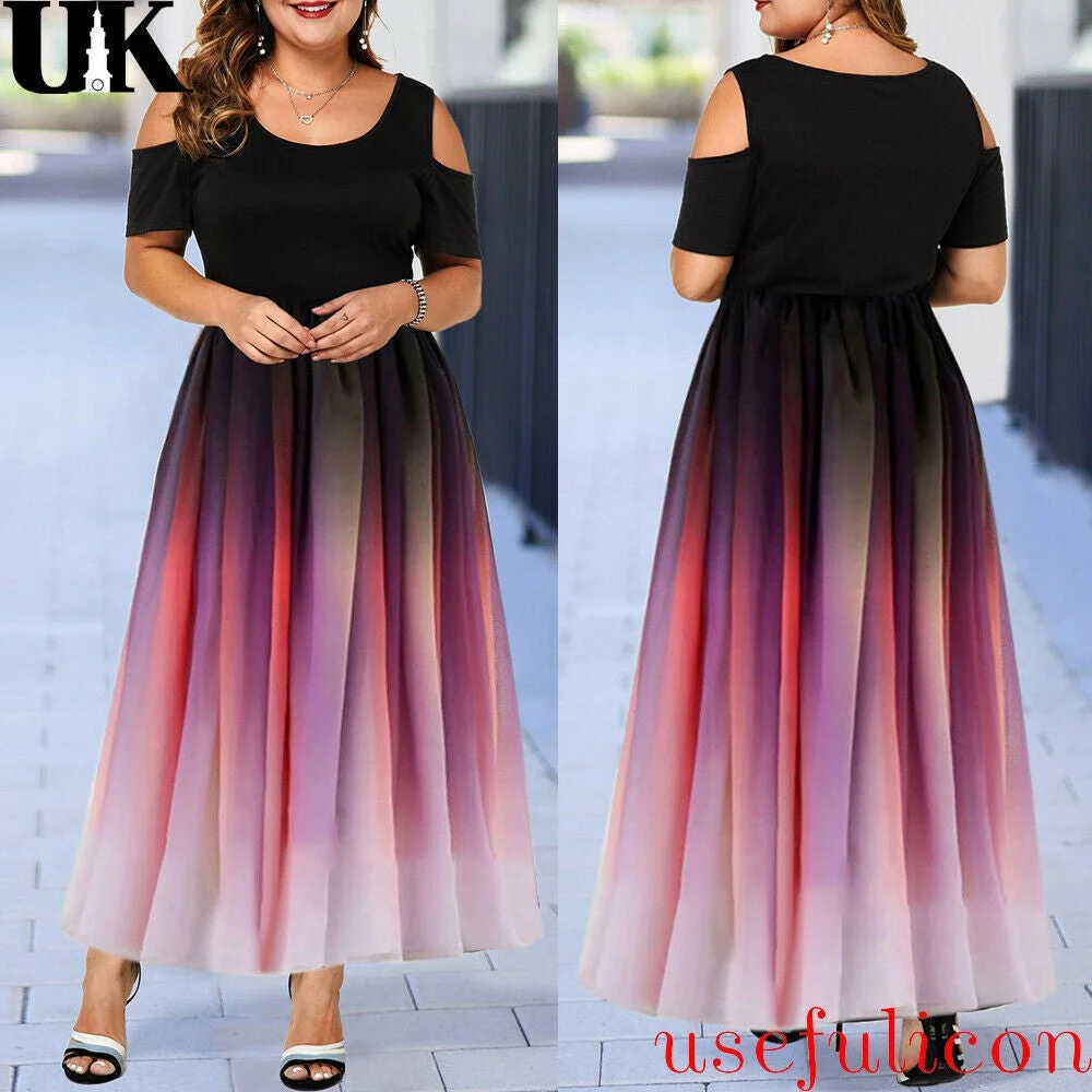 Gradient Off-the-shoulder Plus Size Women's Dress Black Dresses | EGEMISS