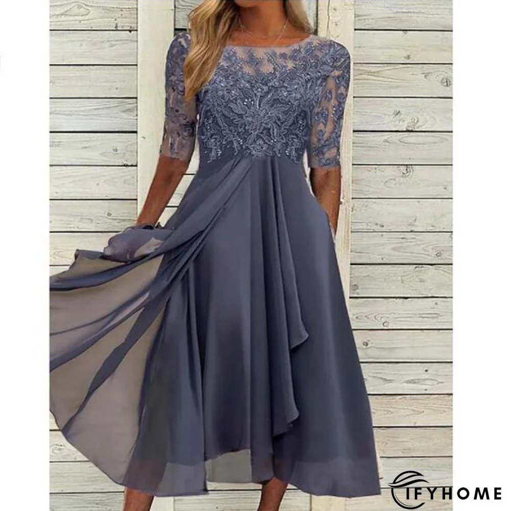 Round Neck Lace Swing Elegant Occasion Formal Midi Prom Dress | IFYHOME