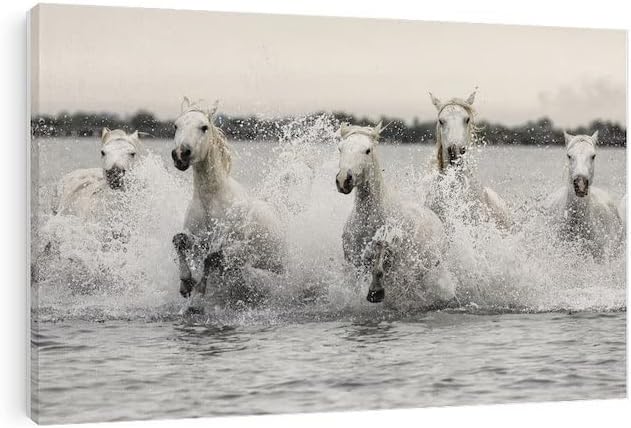 CafePress Canvas Wall Art The White Horses On Beach Ready to Hang for Living Room, Bedroom or Office 30x20