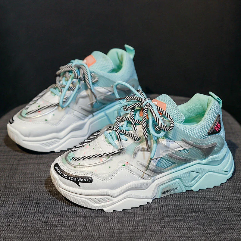 2021 New Women Shoes Comfortable Breathable Casual Shoes Autumn Women's Lace-up Color Matching Non-slip Wear-resistant Sneakers