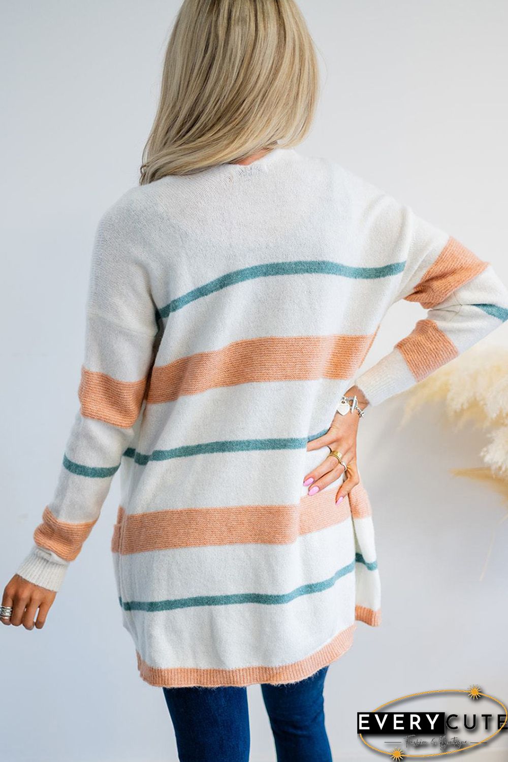 Long Sleeve Striped Cardigan with Pockets