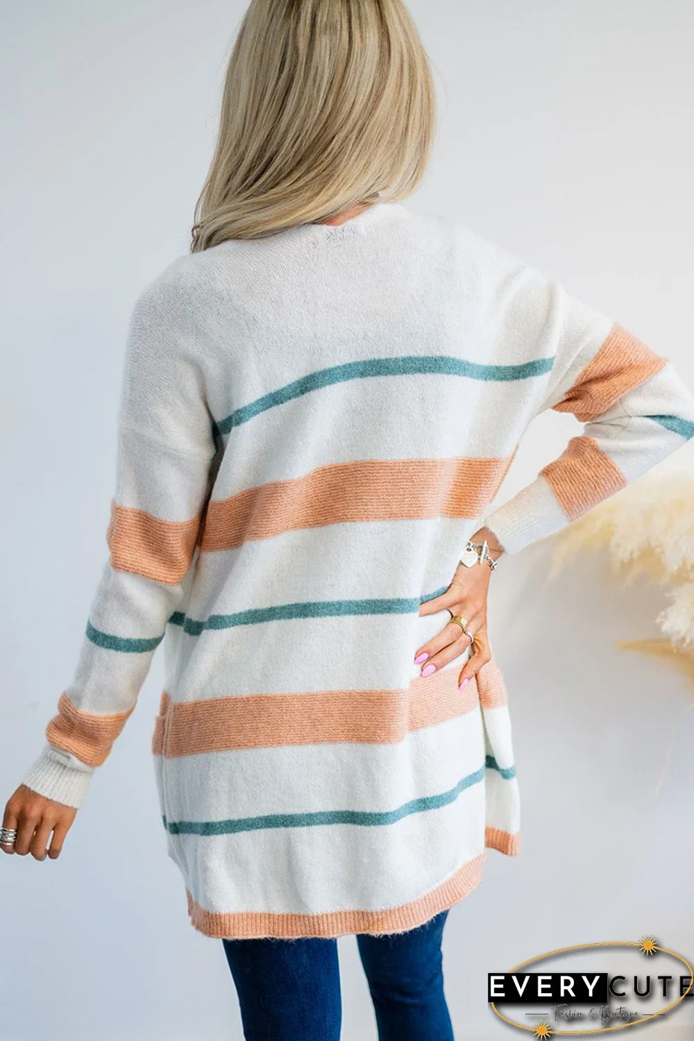 Long Sleeve Striped Cardigan with Pockets