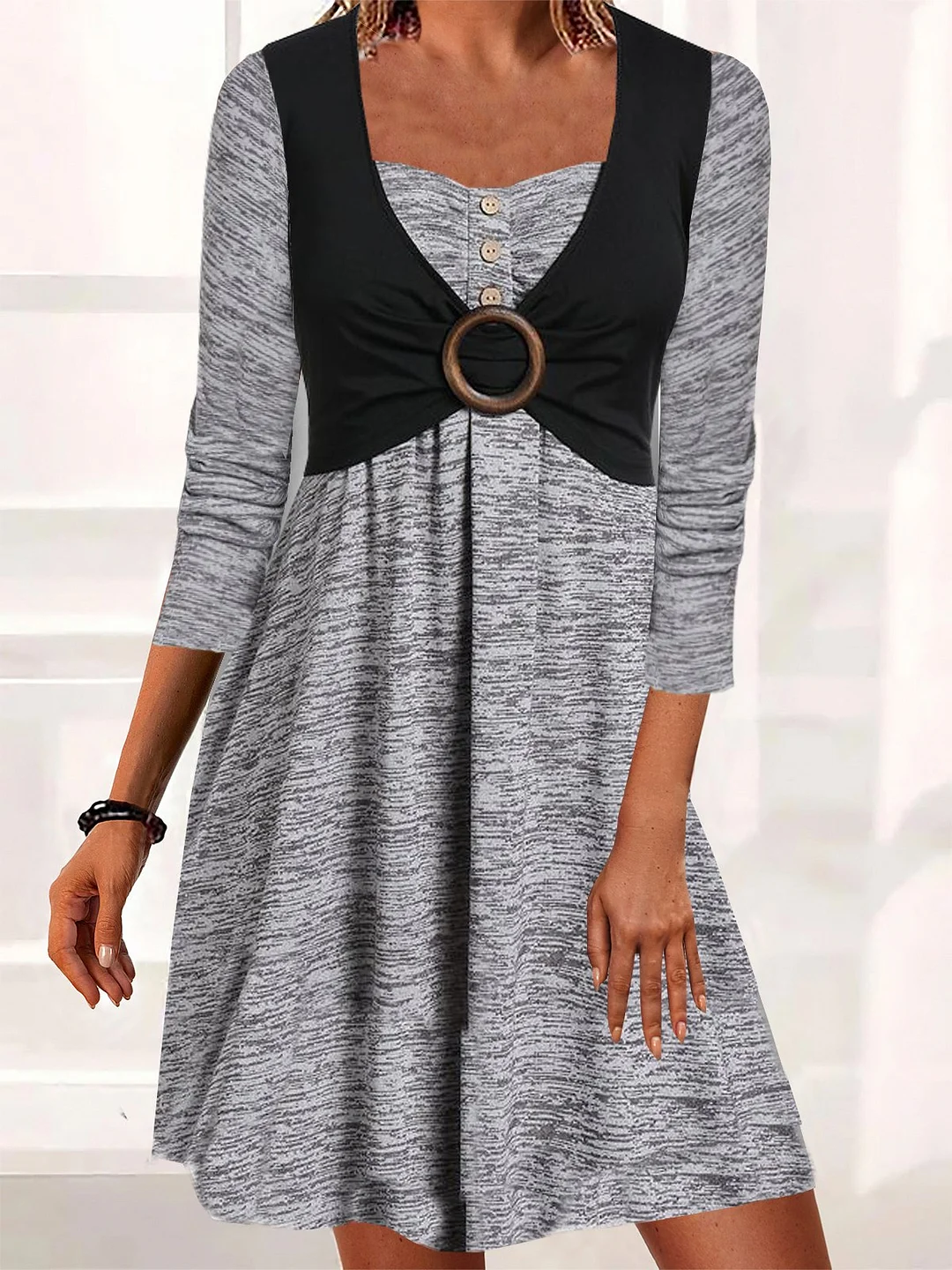 Others Loose Casual Buckle Dress