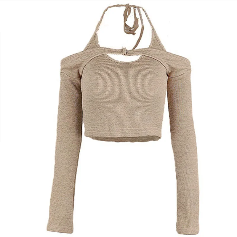 Uveng Uveng Pure Desire Wind Hot Girl Women's Sexy V Neck Hanging Neck Exposed Back Strap Vest One Word Collar Long Sleeve Vest Suit