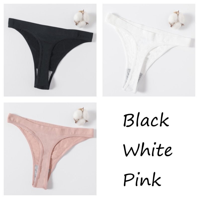 3 Pcs/set Women G-string Thong Cotton Panties Seamless Underwear Comfort Low Waist Underpants Solid Color Pantys Lingerie M-XL
