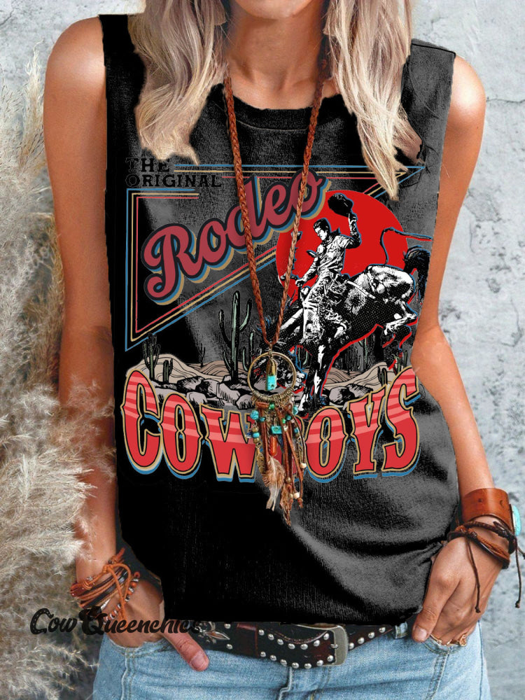 Women&rsquo;s Rodeo Cowboys Graffiti Print Casual Tank Top Black / S