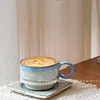 Retro Handmade Cartoon Style Blue and White Purple Clay Coffee Cup and Saucer