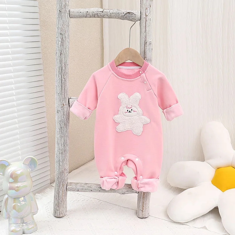 Baby Boy/Girl Fluff Embroidered Animals Long Sleeve Romper