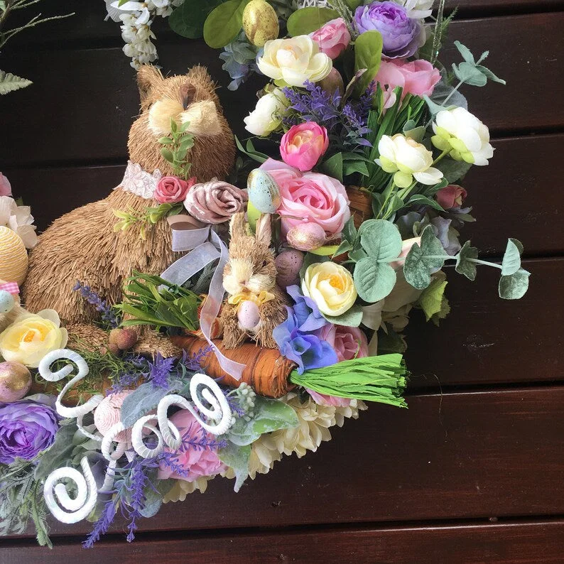 2022 New Easter Decoration - 28in. Easter Bunny Floral Wreath