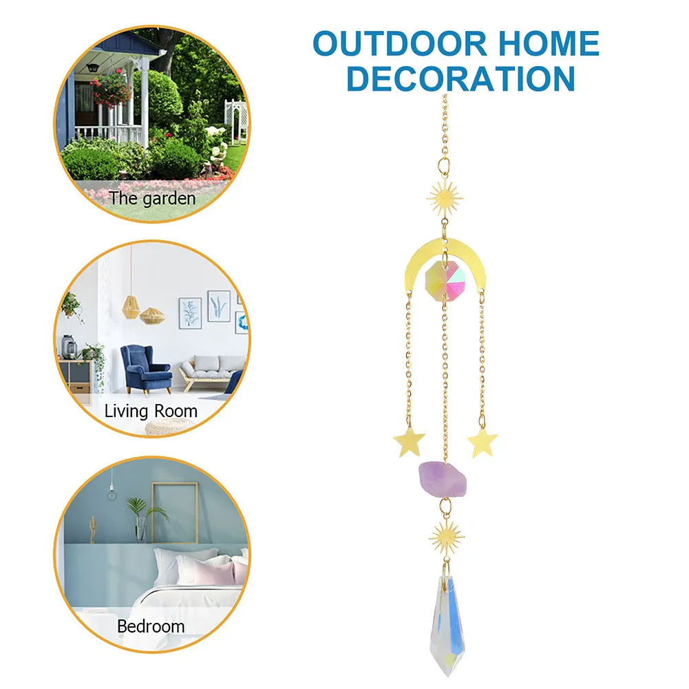 Crystal Wind Chime Star Moon Prism Hanging Pendant Home Garden Decor (E)