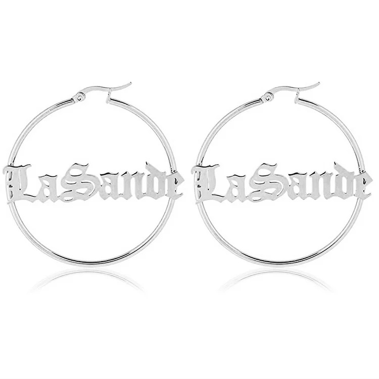 Personalized Hoop Name Earrings Custom Old English Earrings for Women