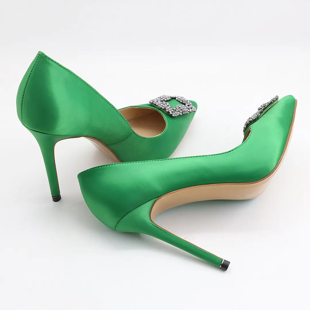 3.94" Women's Slik Shoes Diamond Party Wedding Green Pumps-vocosishoes