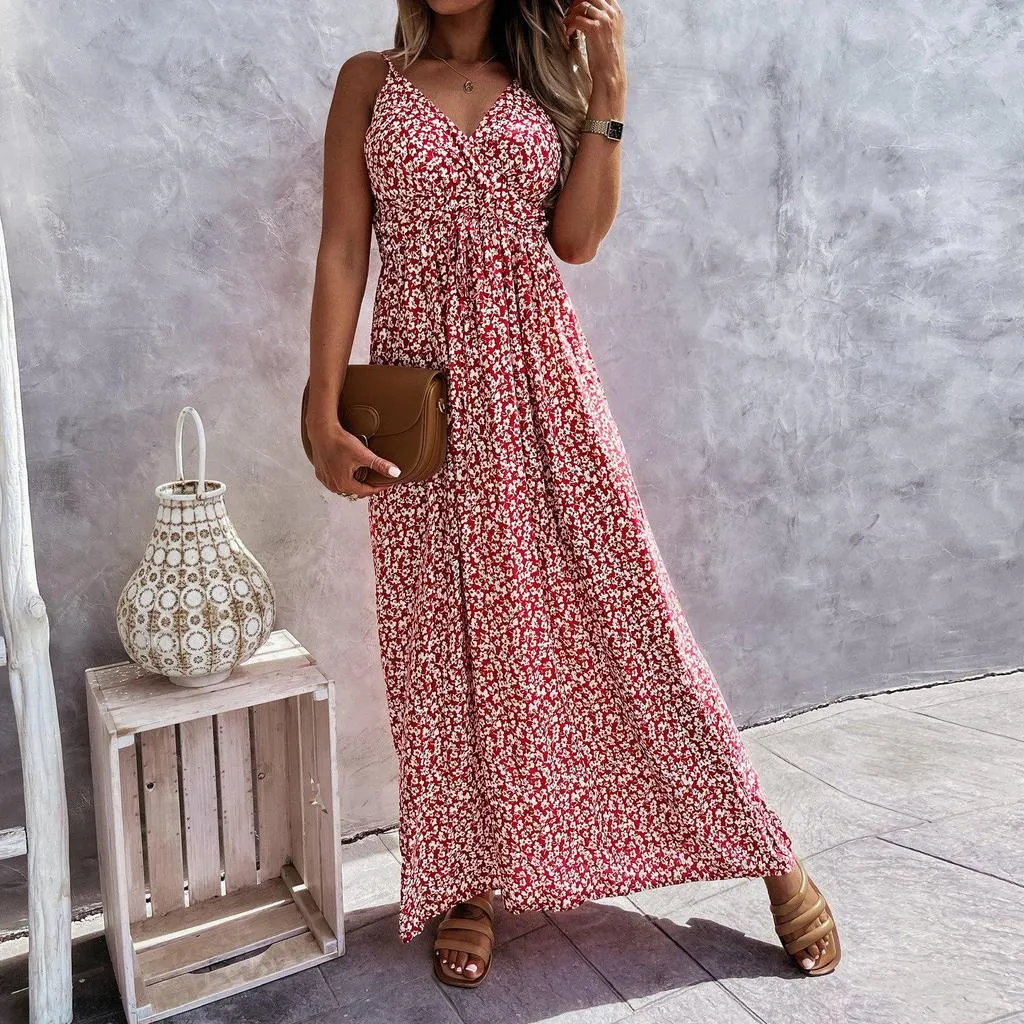 Glamorous Red Print Sleeveless Maxi Dress-vocosishoes