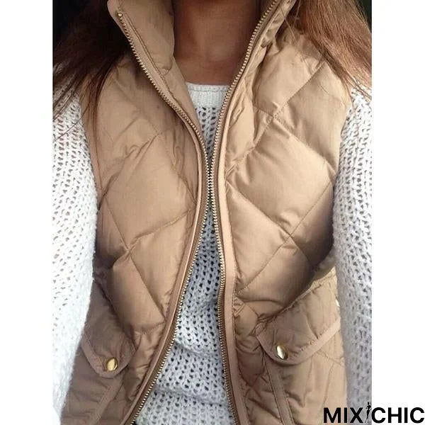 Women Zipper Fall Sleeveless Coats