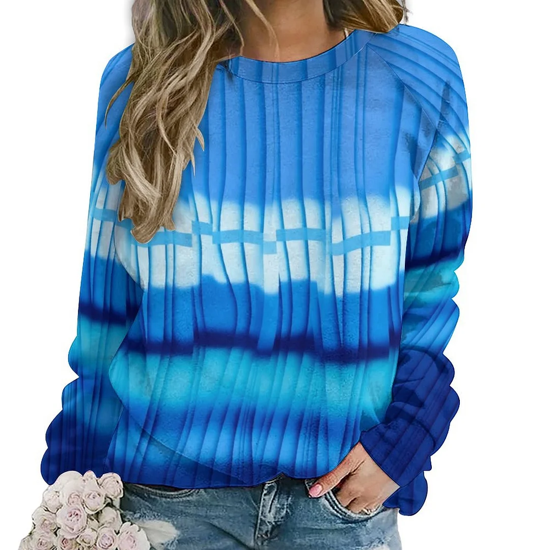 Printed Long Sleeve Casual Sweatshirt for  Women and Men Unisex Pattern Striped, Blue