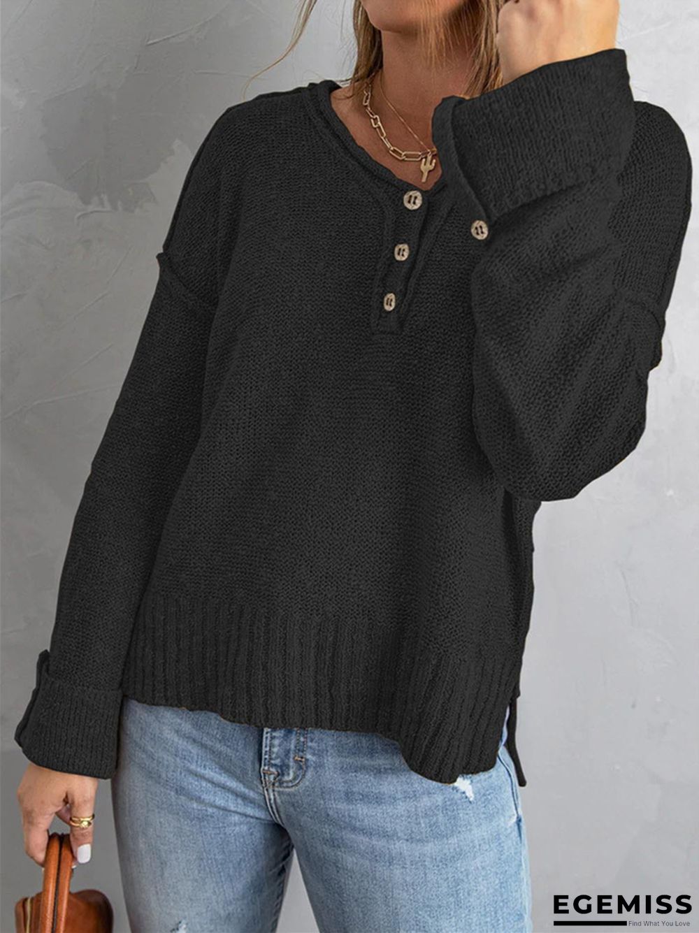 Fashion Solid Color Loose Button Knitted Sweater | EGEMISS