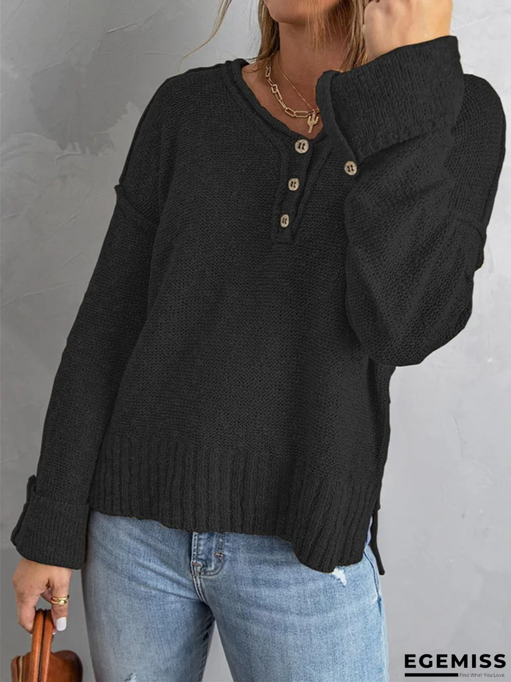 Fashion Solid Color Loose Button Knitted Sweater | EGEMISS