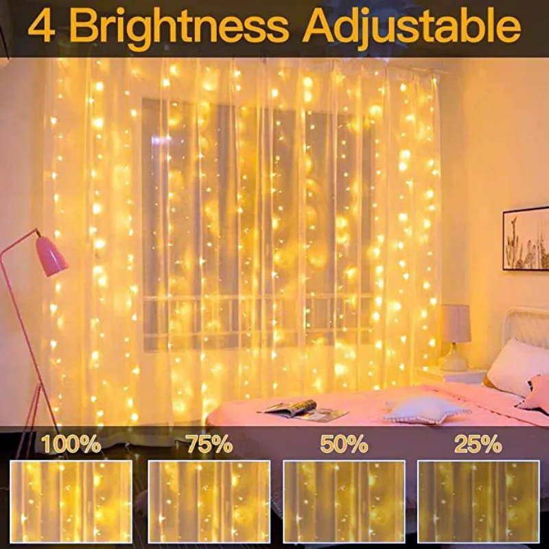 Tegooe USB Powered LED Curtain String Lights with Remote - 8 Modes