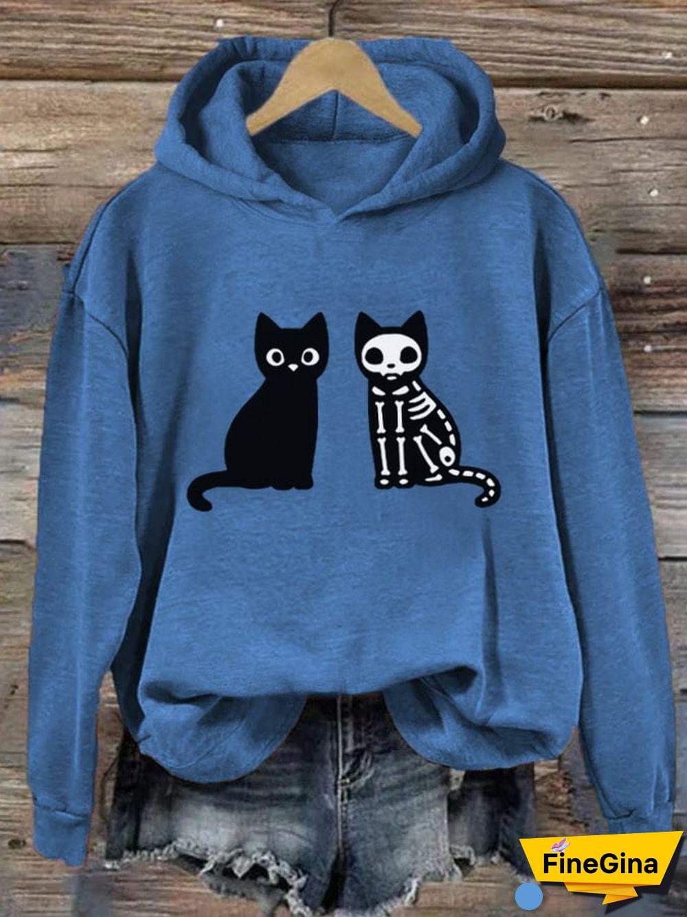 Women's Black Cat Halloween Print Hoodie