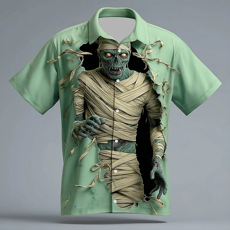 Men's Halloween Optical Zombie Print Short-sleeved Shirt