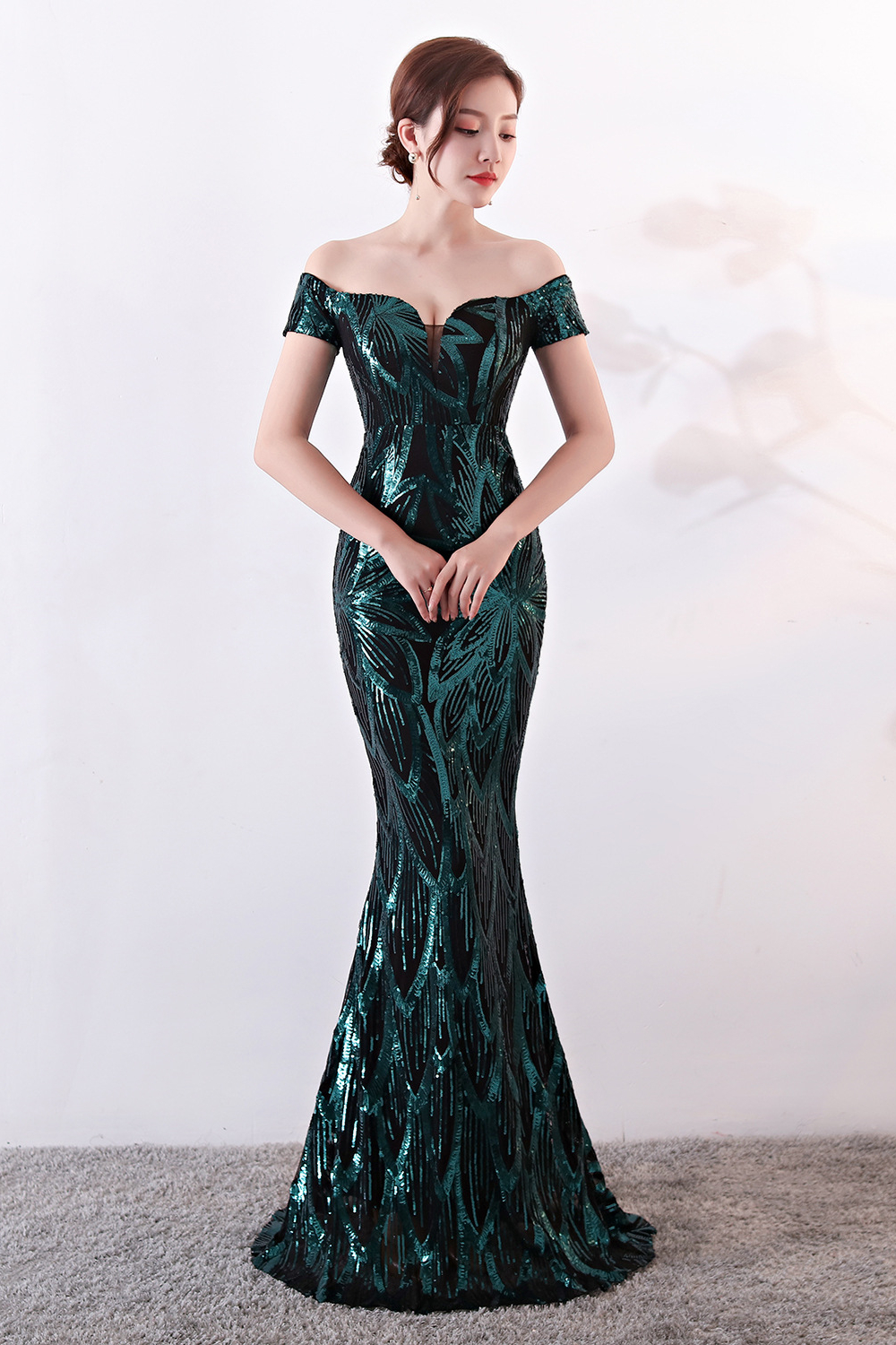 Bellasprom Off-the-Shoulder Sequins Prom Dress Long Mermaid Zipper Back Bellasprom