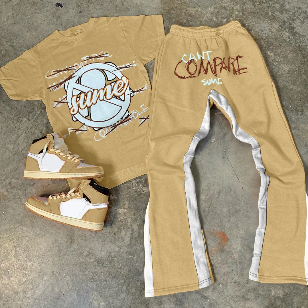 Can't Compare Print T-Shirt Trousers Two-Piece Set